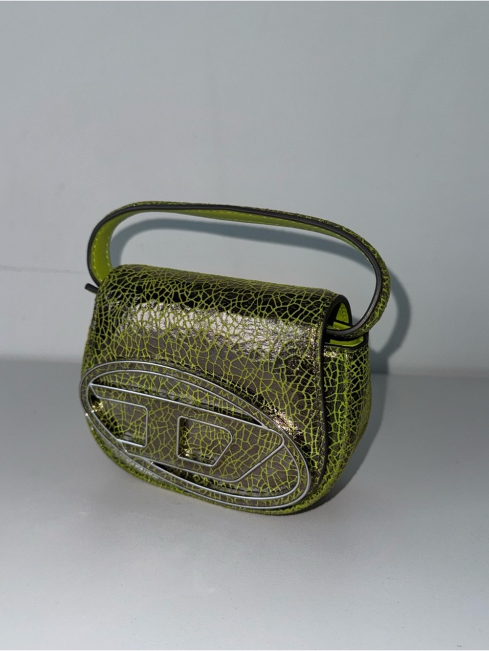 Diesel - 1DR XS leather crossbody bag - Green Cracked-Patent